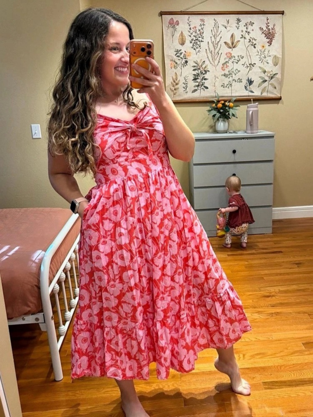 Boden Ivy Tie Front Floral Maxi Dress in Pink & Red Size 8R Like New